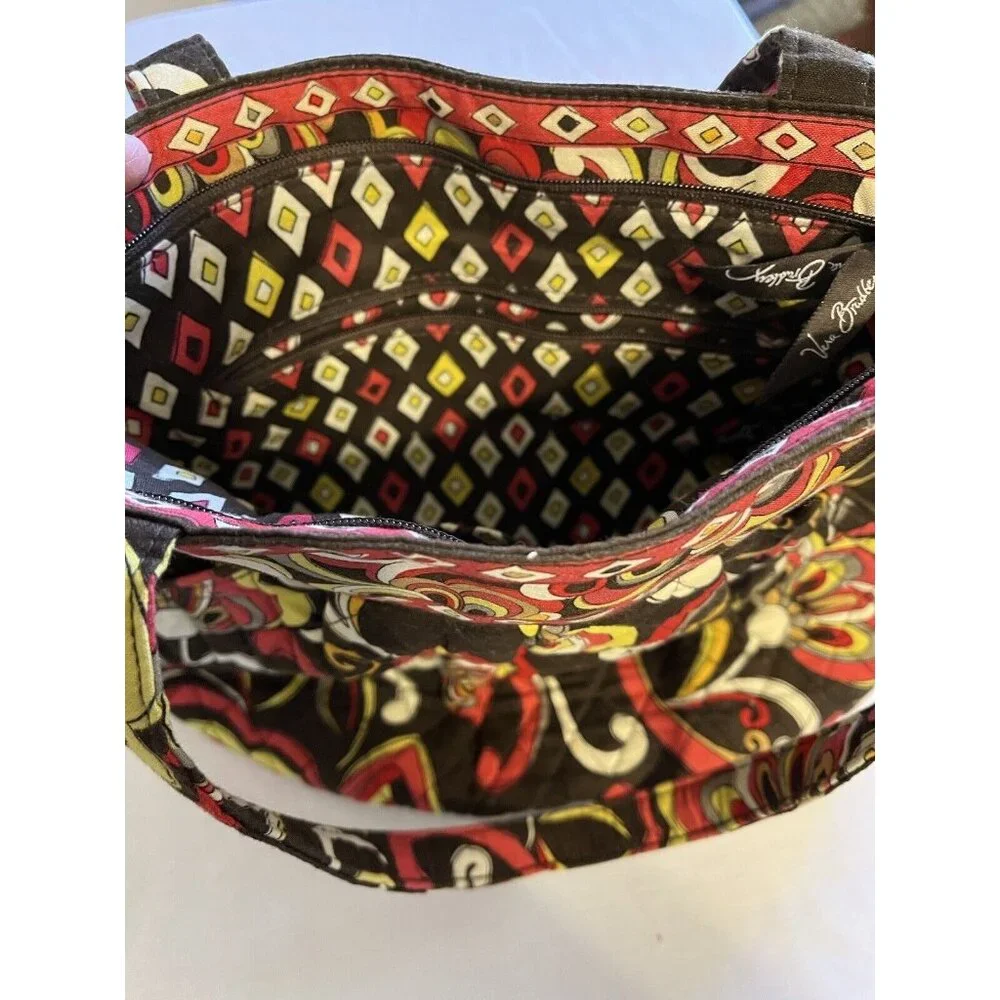Retired Brown Yellow Red Floral Vera Bradley Pucini Handbag Purse HOBO Bag NWOT